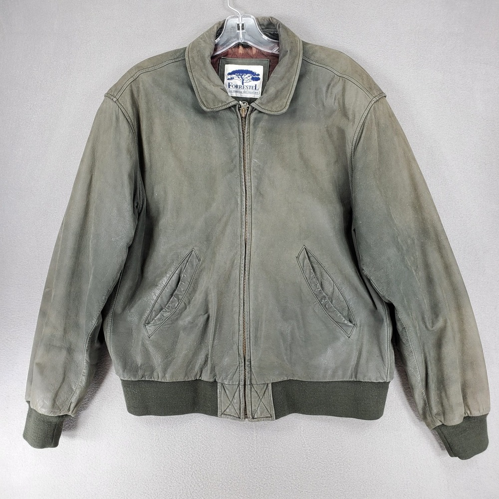 Vintage Forrestel Green Leather Bomber Jacket Size‎ M Naturally Distressed Lined